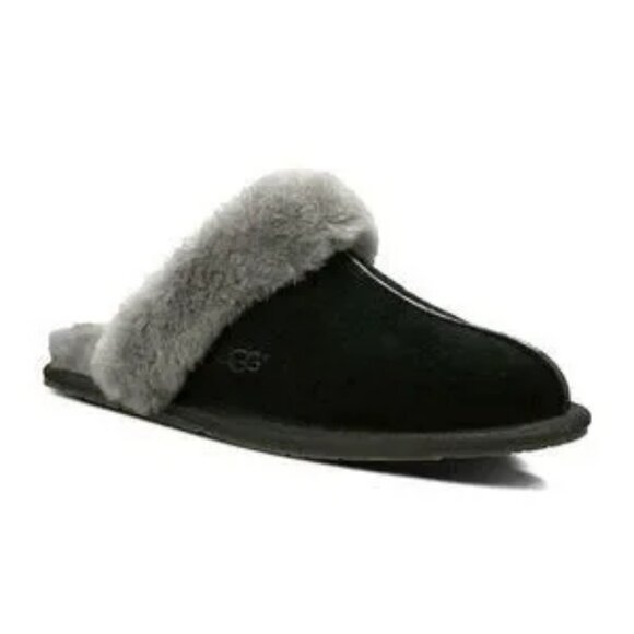 Womens Ugg Scuffette ll Black Gray Sheepskin Lined Slipper Mules 8 - Picture 2 of 7